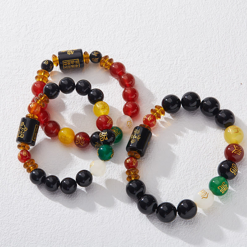 Fortune Jewel Five Elements Black Onyx Red Agate Wisdom Wealth Bracelet