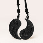 Fortune Jewel Black Obsidian Yin Yang Dragon Phoenix Luck Necklace Pendant