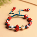 Fortune Jewel Natural Cinnabar Gourd Om Mani Padme Hum Laughing Buddha Blessing String Bracelet