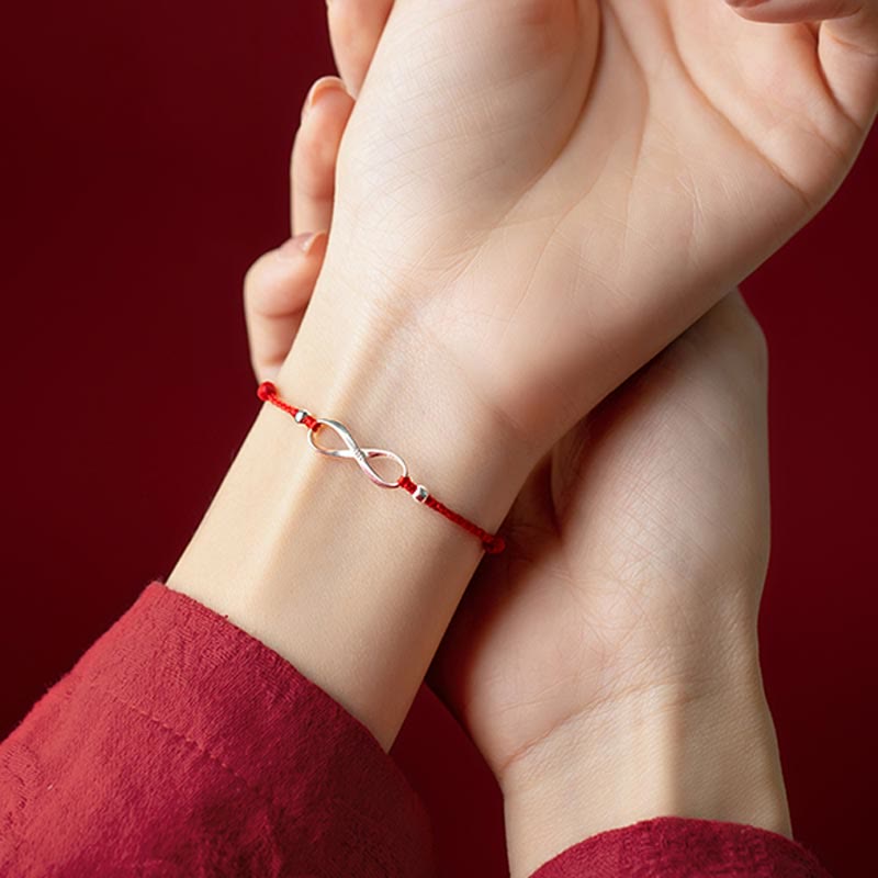 Fortune Jewel 925 Sterling Silver Endless Knot Protection Luck Red String Bracelet Anklet