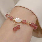 Fortune Jewel Natural Strawberry Quartz Morganite Tridacna Stone Cat Love Bracelet