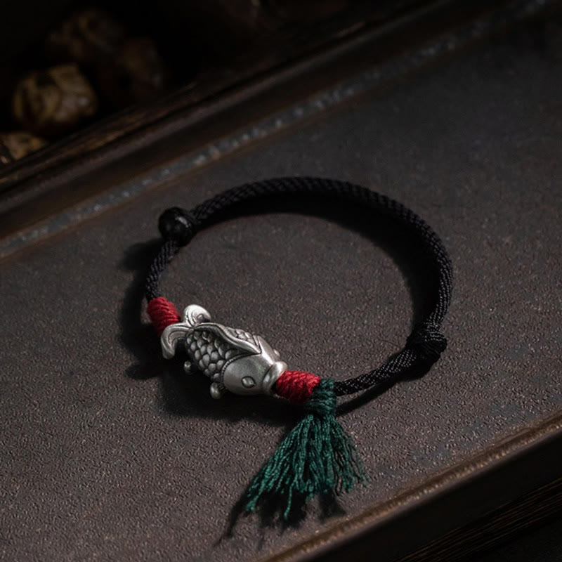 Fortune Jewel 925 Sterling Silver Luck Koi Fish Braided Bracelet