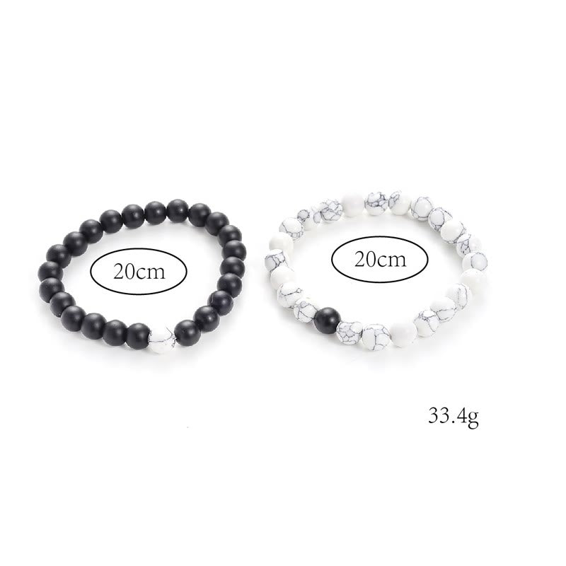 Fortune Jewel 2pcs Natural Frosted Stone White Turquoise Bead Couple Bracelet