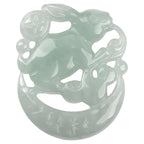 Fortune Jewel Year of the Rabbit White Jade Crescent Moon Protection Necklace Pendant