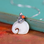 Fortune Jewel White Jade Elephant Lotus Protection Necklace Pendant Fortune Jewel