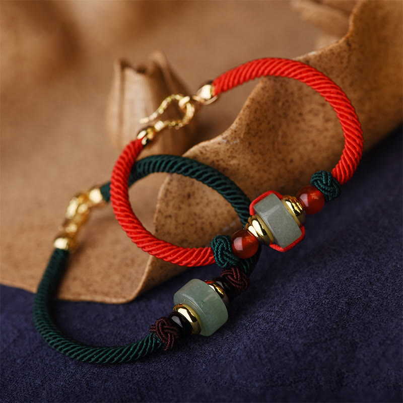 Fortune Jewel Tibetan Green Aventurine Luck Braid String Bracelet