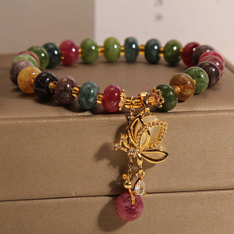 Fortune Jewel Colorful Tourmaline Butterfly Charm Wisdom Bracelet