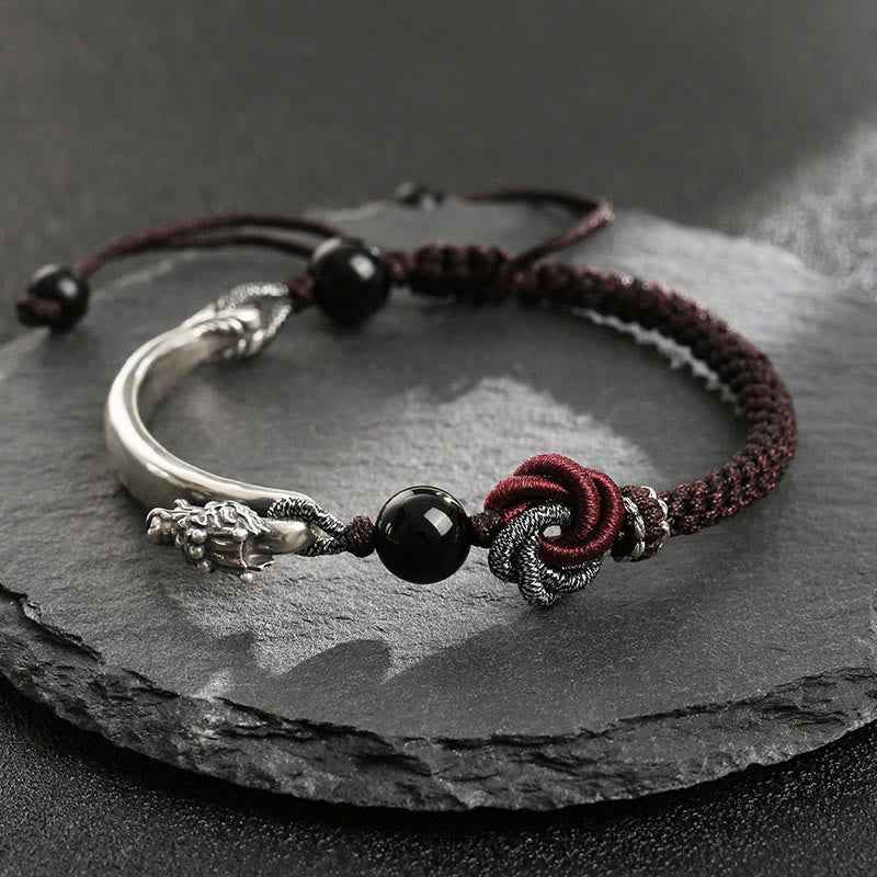 Fortune Jewel 925 Sterling Silver Auspicious Dragon Success Handcrafted Braided Bracelet