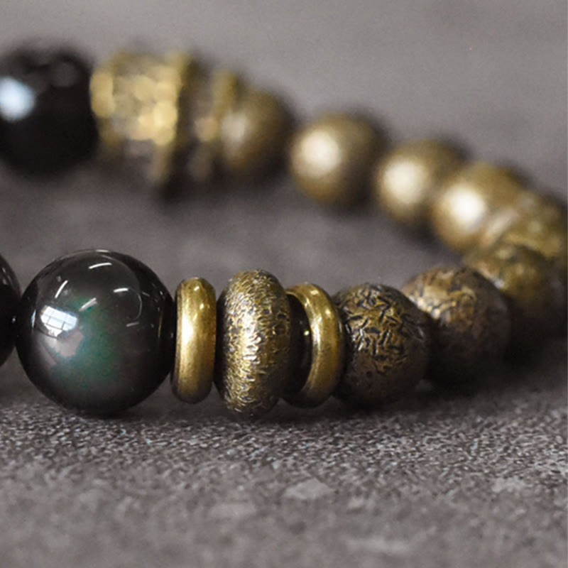 Fortune Jewel Rainbow Obsidian Copper Bead Positive Transformation Bracelet