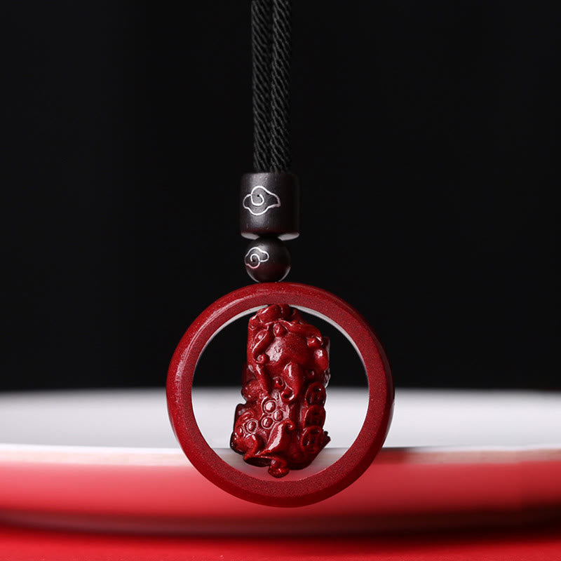 Fortune Jewel Cinnabar Om Mani Padme Hum PiXiu Blessing Lucky Bead Necklace Pendant