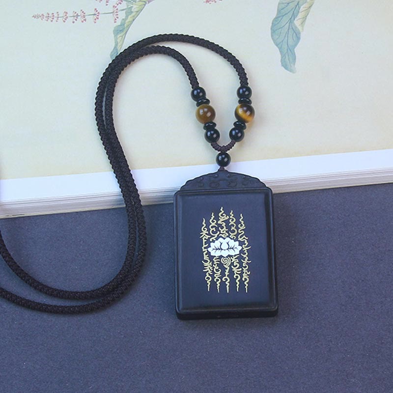Fortune Jewel 999 Sterling Silver Ebony Wood Lotus Inlaid Calm Necklace Pendant Fortune Jewel