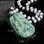 Fortune Jewel Natural Jade Guan Gong Amulet Wealth Necklace Pendant