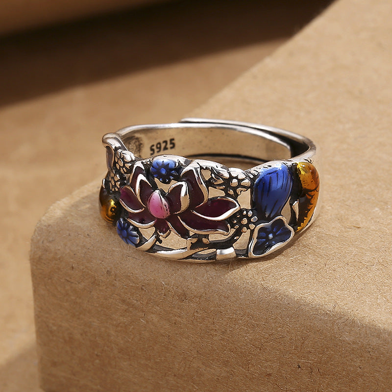 Fortune Jewel Koi Fish Lotus Flower Leaf Design Luck Wealth Ring