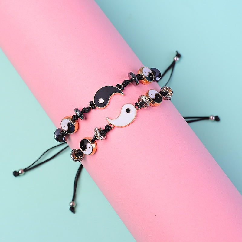 Fortune Jewel 2pcs Yin Yang Hematite Couple Bracelet
