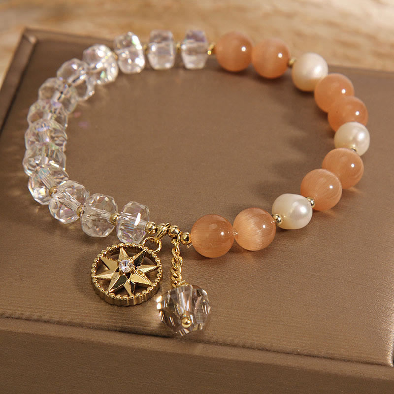 Fortune Jewel Orange Cat's Eye White Crystal Star Support Bracelet