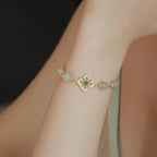Fortune Jewel Natural Hetian Jade Bead Square Pattern Luck Chain Bracelet