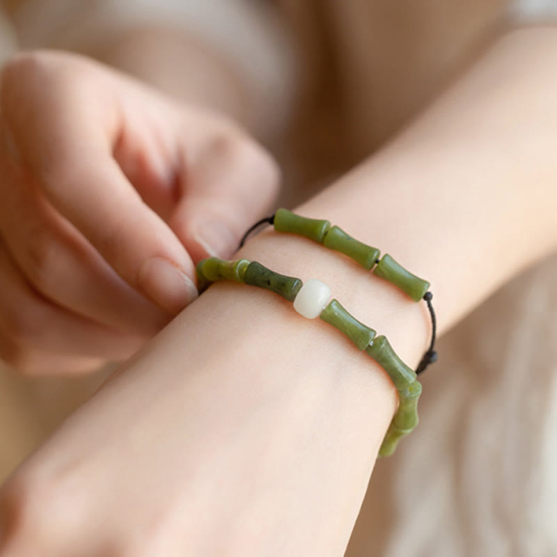Fortune Jewel Green Bamboo Jade Pattern Luck Abundance Bracelet