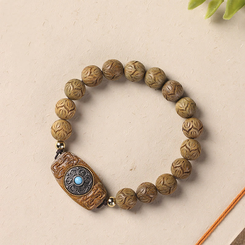 Fortune Jewel Green Sandalwood Ebony Wood Sandalwood Om Mani Padme Hum Soothing Bracelet