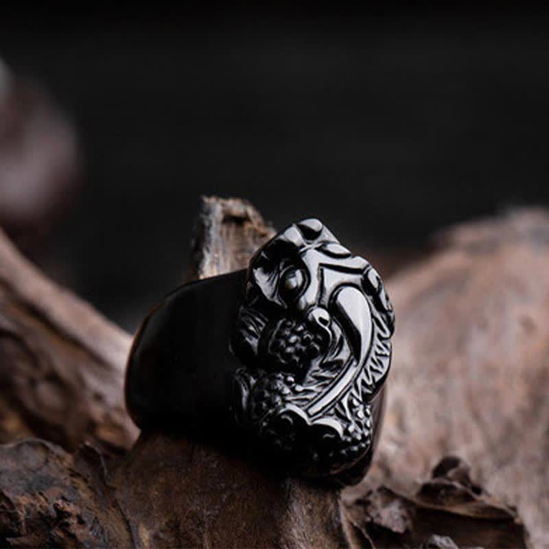Fortune Jewel FengShui PiXiu Black Obsidian Strength Ring