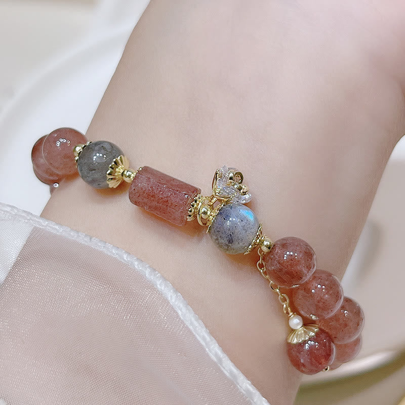 Fortune Jewel Natural Strawberry Quartz Moonstone Love Bracelet
