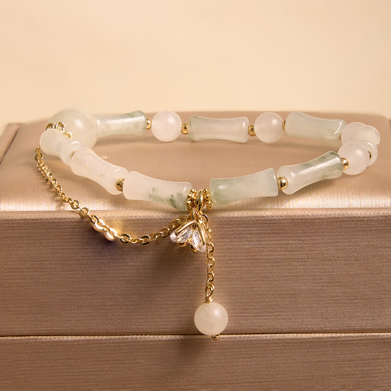 Fortune Jewel Tianshan White Jade Bamboo Pattern Luck Blessing Bracelet