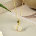 Fortune Jewel 925 Sterling Silver Hetian Jade Gourd Abundance Necklace Pendant
