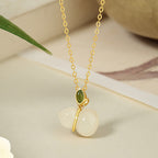 Fortune Jewel 925 Sterling Silver Hetian Jade Gourd Abundance Necklace Pendant
