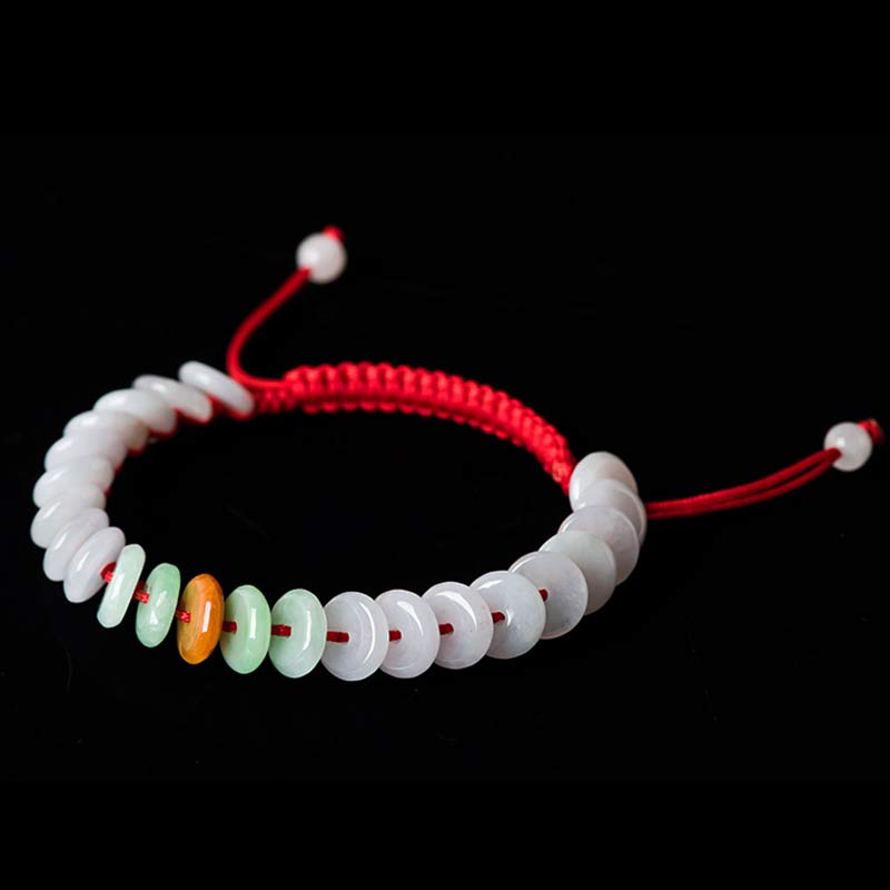 Fortune Jewel Round Jade Lucky Red String Weave Bracelet