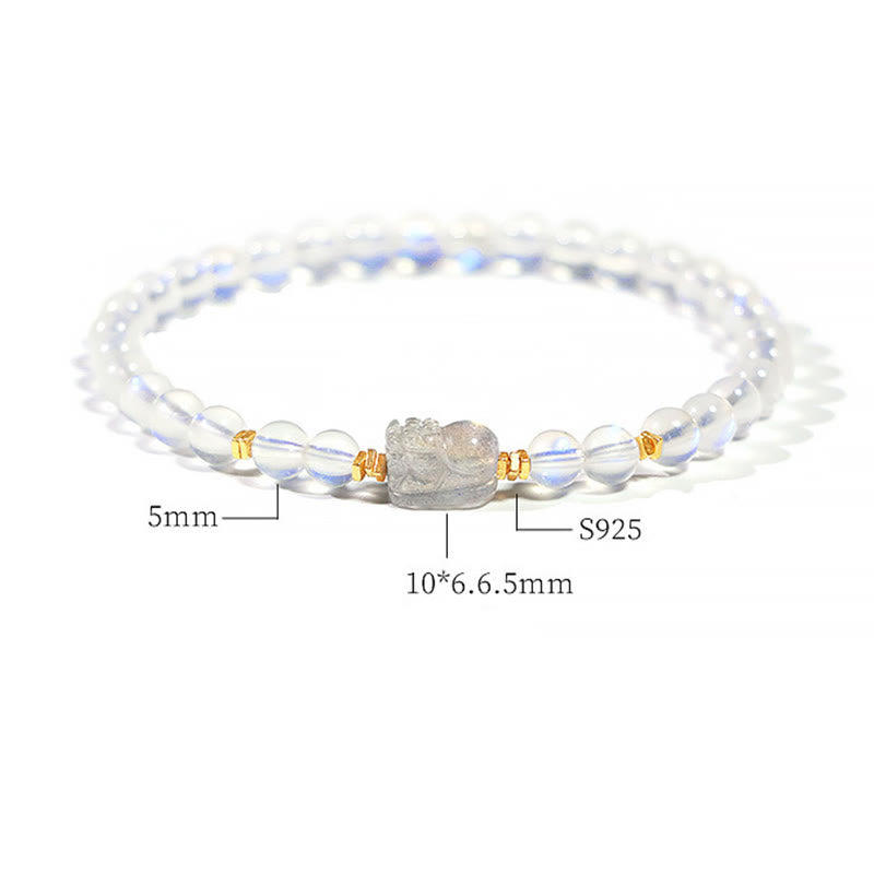 Fortune Jewel 925 Sterling Silver Plated Gold Natural Moonstone PiXiu Healing Bracelet