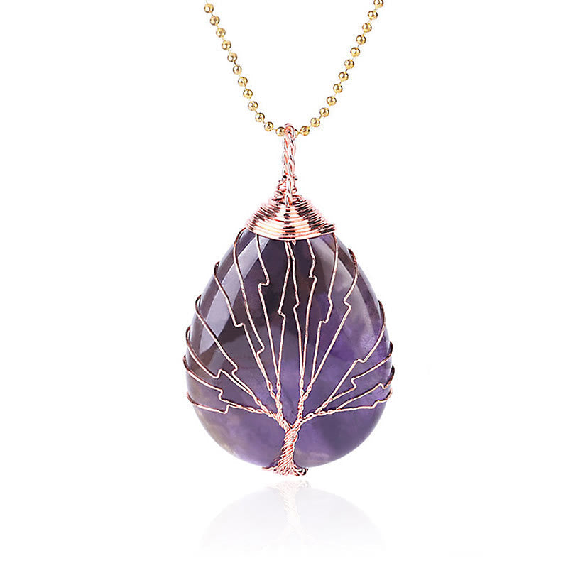 Fortune Jewel Natural Quartz Crystal Tree Of Life Healing Energy Necklace Pendant