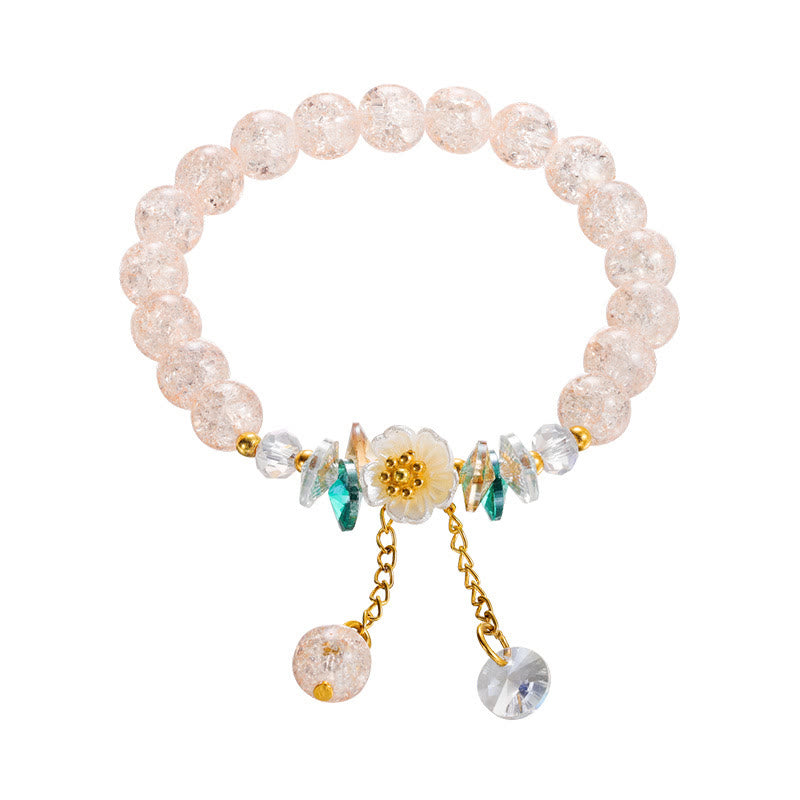 Fortune Jewel Simple Design Flower Charm Glass Bead Bracelet