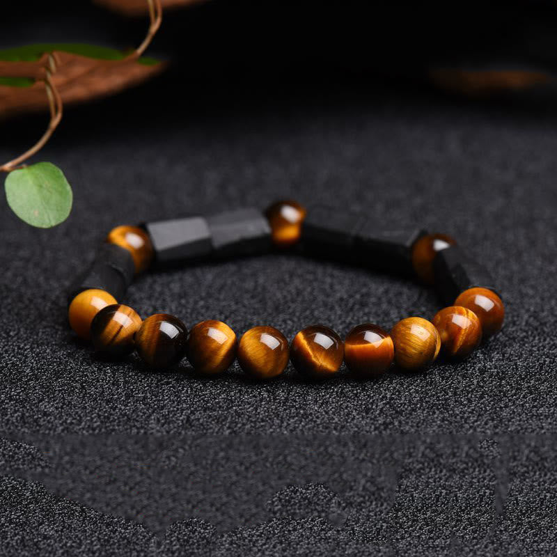 Fortune Jewel Natural Black Tourmaline Tiger Eye Positive Bracelet