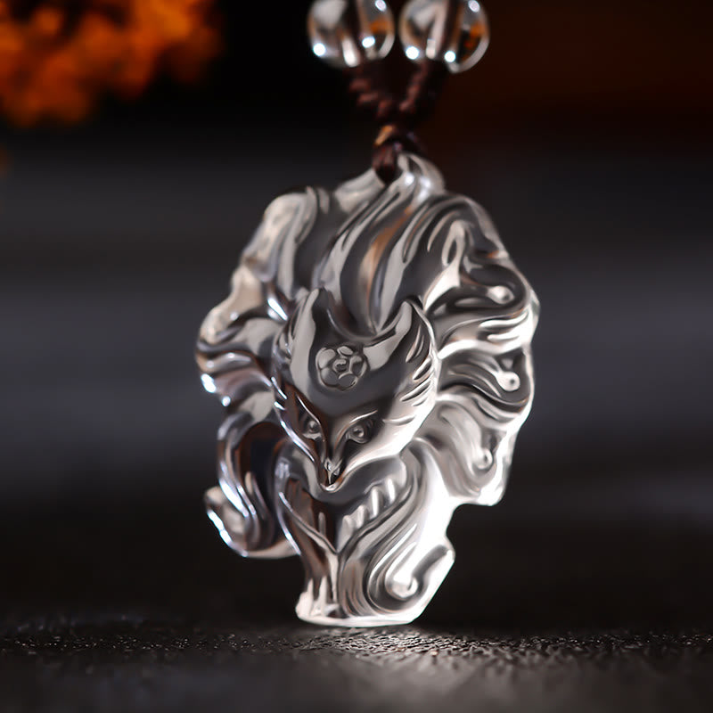 Fortune Jewel Natural Amethyst White Crystal Citrine Nine Tailed Fox Luck Necklace Pendant