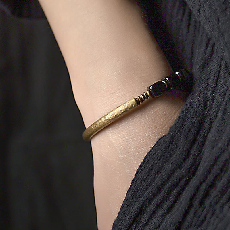 Fortune Jewel Black Obsidian Crystal Copper Strength Couple Bracelet