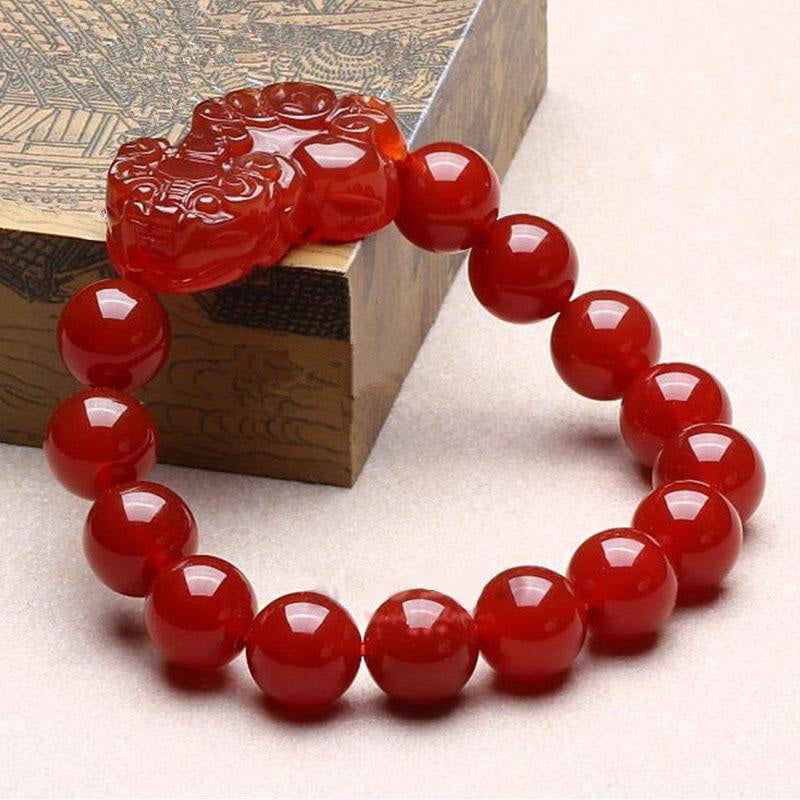 Fortune Jewel Red Agate Lucky Pixiu Wealth Luck Bracelet