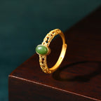 Fortune Jewel Auspicious Cloud Pattern Cyan Jade Luck Adjustable Ring