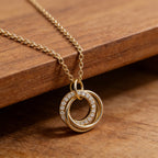 Gold Double Circle Cubic Zirconia Necklace for Women