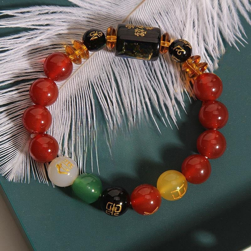 Fortune Jewel Five Elements Black Onyx Red Agate Wisdom Wealth Bracelet