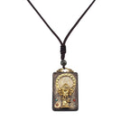 Fortune Jewel Ebony Wood Elephant God of Fortune Buddha Blessing Necklace String Pendant