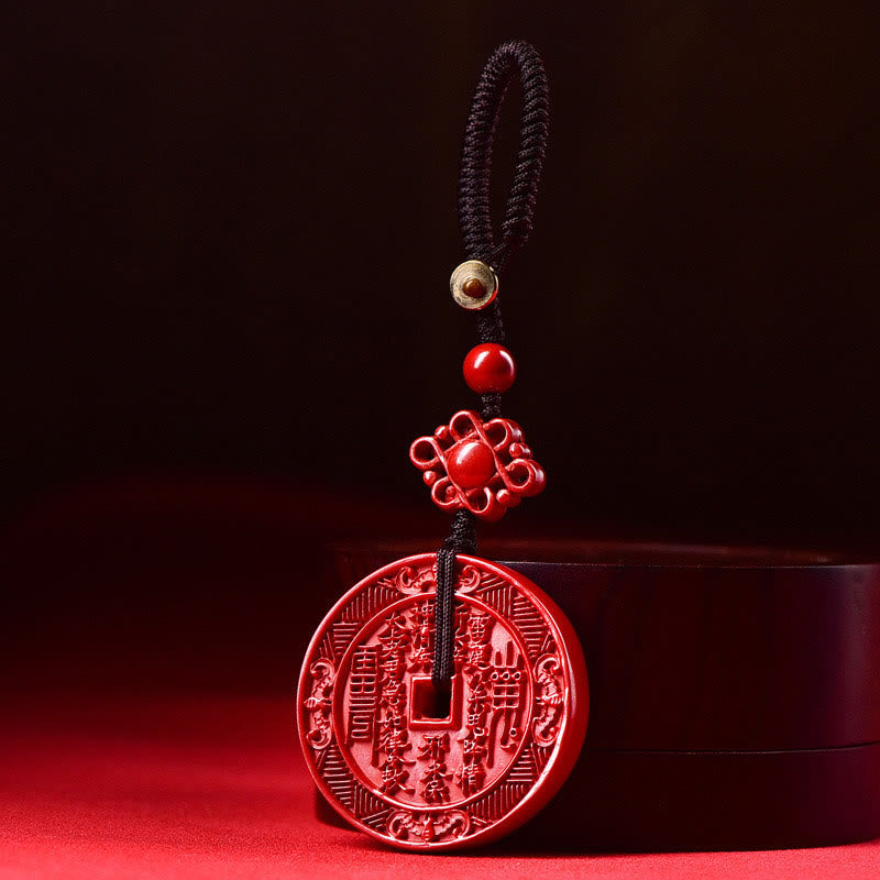 Fortune Jewel Natural Cinnabar Mountain Ghosts Spend Money Bagua Blessing Necklace Pendant Key Chain