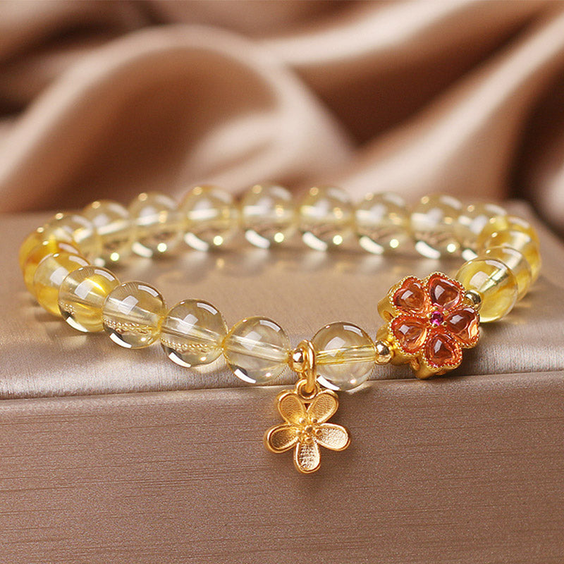 Fortune Jewel Natural Citrine Flower Charm Prosperity Protection Bracelet