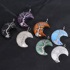 Fortune Jewel Natural Quartz Crystal Moon Tree Of Life Healing Energy Necklace Pendant