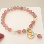 Fortune Jewel Strawberry Quartz Pearl Elk Smiley Face Fishtail Fu Character Charm Healing Bracelet
