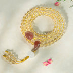 Fortune Jewel 108 Mala Beads 925 Sterling Silver Natural Citrine Red Agate White Jade Prosperity Charm Bracelet