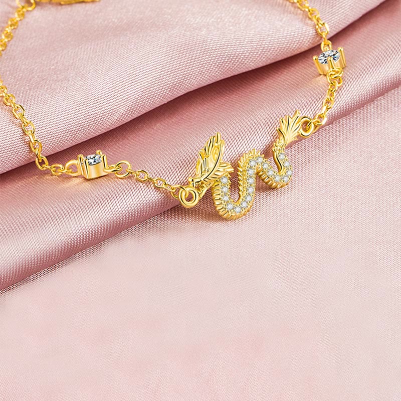 Fortune Jewel 925 Sterling Silver Year Of The Dragon Auspicious Golden Dragon Luck Red Rope Chain Bracelet