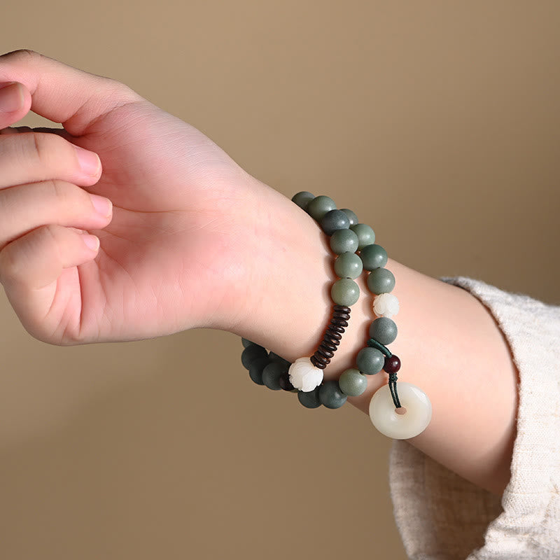 Fortune Jewel Cyan Bodhi Seed Lotus Jade Peace Buckle Wisdom Double Wrap Bracelet