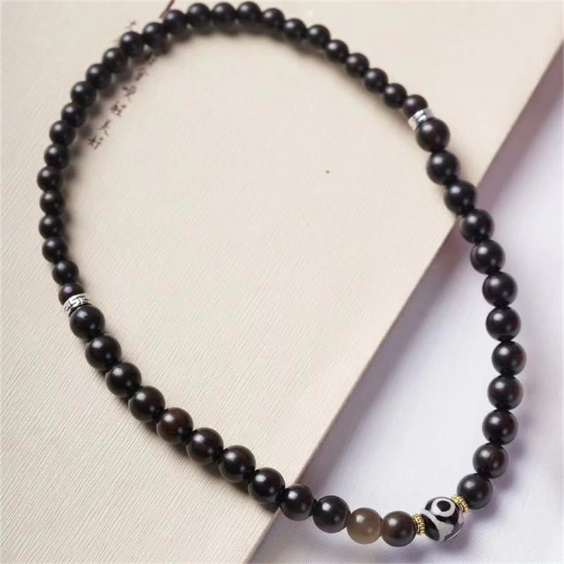 Fortune Jewel Tibet Ebony Wood Dzi Bead Balance Double Wrap Bracelet