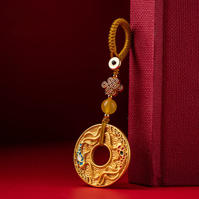 Fortune Jewel Double Koi Fish Peace Buckle Wealth Luck Key Chain