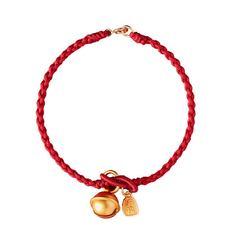 Fortune Jewel Handmade Fu Character Charm Luck Happiness Bell Red Rope Bracelet