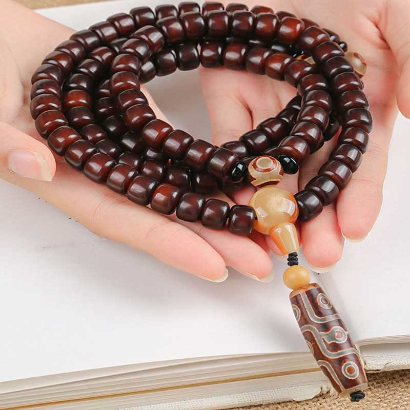 Fortune Jewel 108 Mala Beads Three-eyed Dzi Bead Nine-eye Dzi Bead Jade Luck Bracelet